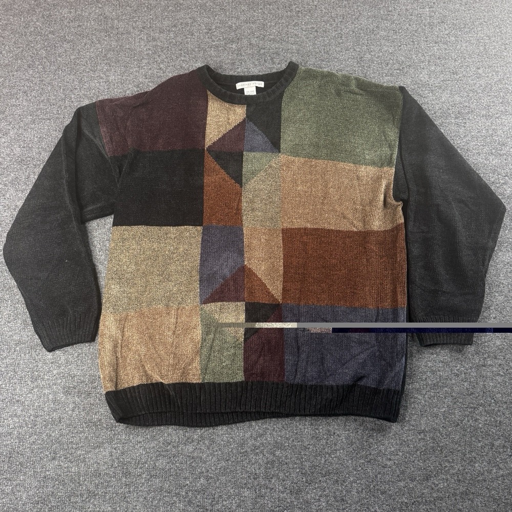 Vintage Geoffrey Beene Color Block Men's Knit Sweater XXL 90s Pullover